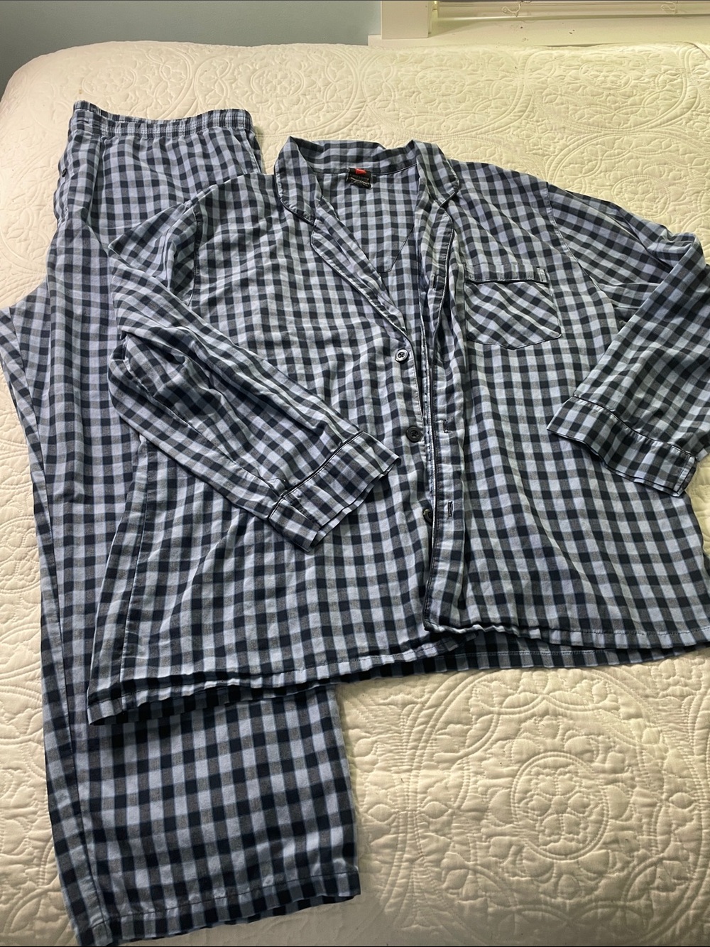 Hanes Boys Navy & White Gingham Pajama Set
